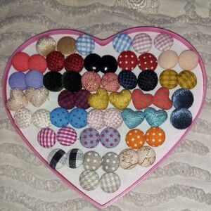 Colorful Fabric Button Earrings Set 29 Set